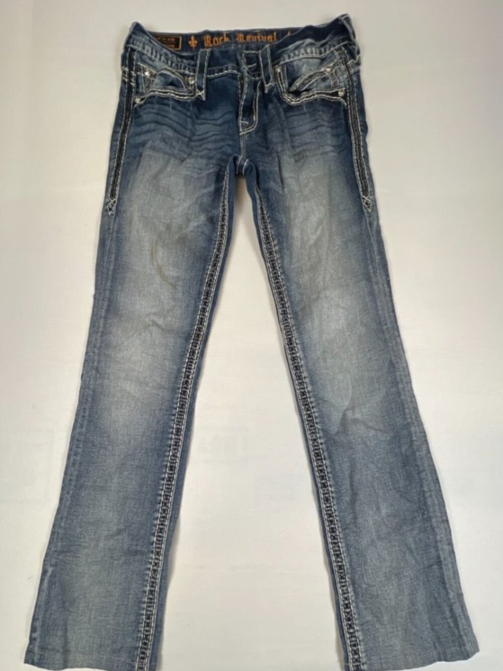 Rock Revival Women's Size 27 Marissa Straight Jeans Rhinestone Embellished Denim